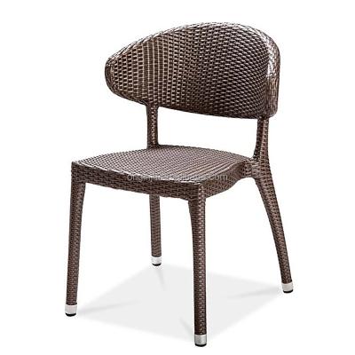 China Contemporary Home Or Indoor Plastic Rattan Backrest Dining Outdoor Curved Back Stackable Chair Brown Color Wicker Furniture for sale