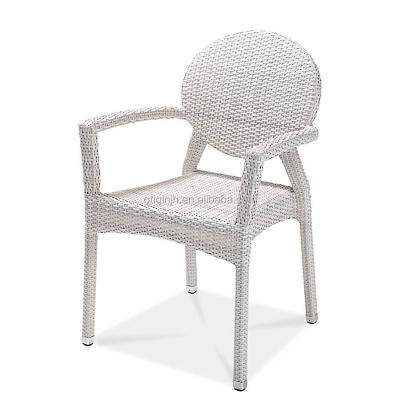 China Armrest Design Contemporary Patio Dining Furniture Modern White Wicker Plastic Stackable Outdoor Chair for sale