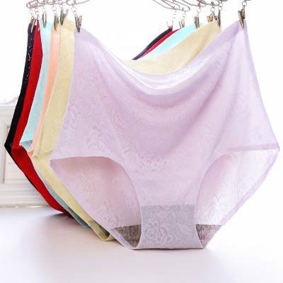 China Breathable Large Size Sexy Ladies Ice Silk Panties Ladies Seamless Embroidered High Waist Briefs for sale