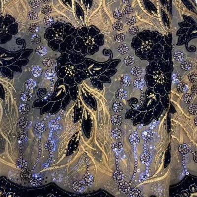 China Newest Viable French African Lace Fabric High Quality Sequins Tulle Embroidery Tulle Lace Fabric Lace Mesh For Nigerian Wedding Dress for sale