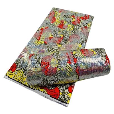 China 2022 Latest Style Anti-Static Ankara African Wax With Sequins Design Nigerian Clothes Making With Wax Material Embroidered Wax With Sequins for sale