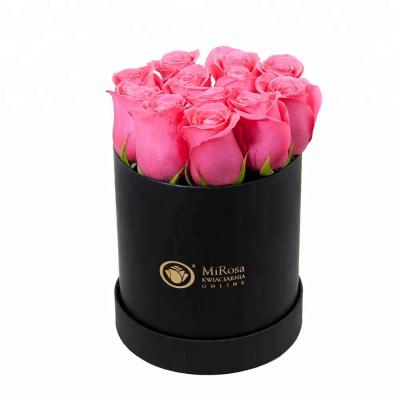 China Customized Recyclable Cardboard Black Circle Round Hat Flower Box Custom Paper Flower Boxes, Luxury Cylindrical Flower Art Paper Packaging Box for sale