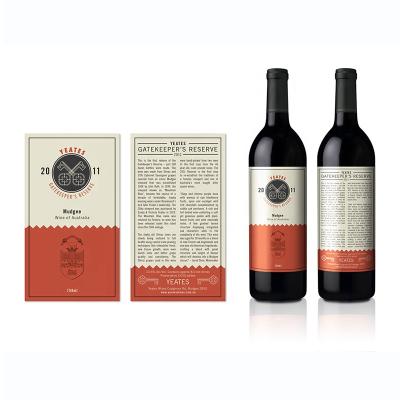 China Waterproof Custom Spot UV Stickers Printed Full Color Wine Label Packaging for sale