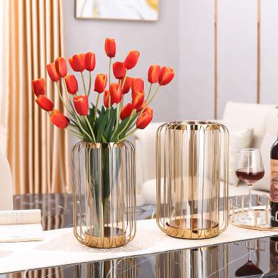 China New Modern Luxury Geometry Lantern Style Iron Metal Vase Home Decor for sale