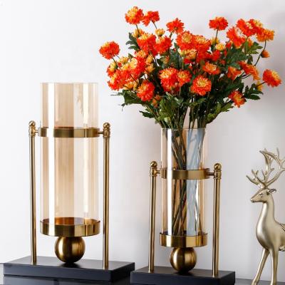 China Art Decor Modern Design Round With Ball Luxury Decorative Glass Vase For Flowers for sale