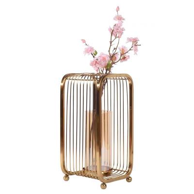 China Art Decor Centerpiece Lantern Rectangular Hollow Glass Dry Flower Vase Wedding Glass Vase for sale