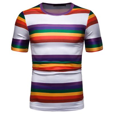 China Men's Breathable Contrast Striped Summer Thin Casual Short Sleeve T-Shirt for sale