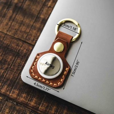 China Popular Anti-lost Shockproof Airtag Key Chain Air Tag Protective Genuine Leather Case for sale