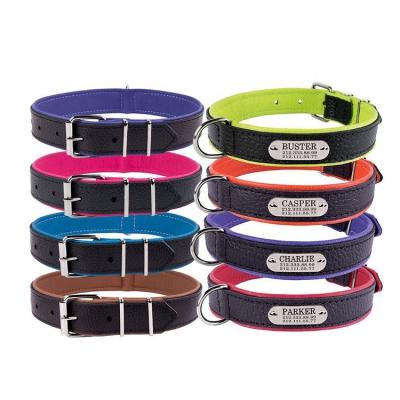 China Viable Wholesale Different Size Pet Collars Leather Pu Logo Dog Leather Collar Custom Colored for sale