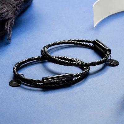 China Fashion Custom High Quality Stainless Steel Rope Braided Leather Bracelet With Logo for sale