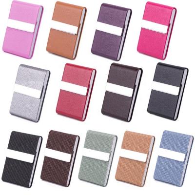 China Portable Slim Aluminum Credit Card Case PU Business Leather Card Case with Magnetic Closed for sale