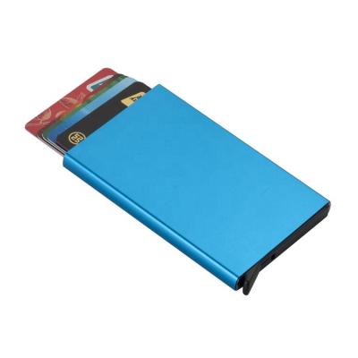 China Fashion Minimalist Slim Automatic Pop Up RFID Blocking Wallet Aluminum Alloy Metal Credit Card Holder for sale