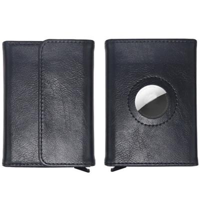 China Slim Portable RFID Air Tag Protective Cover Noise Up Aluminum Alloy RFID Blocking Airtag Case PU Leather Wallet for sale