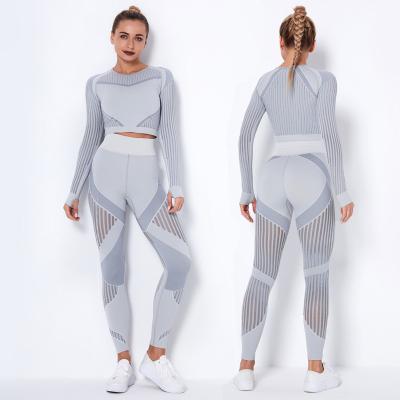 China Breathable Women High Waist Fitness Leggings Sport Set Tracksuit Workout Long Sleeve Yoga Seamless Clothes for sale