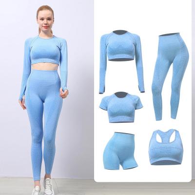 China New Women's 5PCS Fitness Sets Lady's Running Workout Gym Fitness Sets 5PC Breathable Seamless Yoga Suit Sets for sale