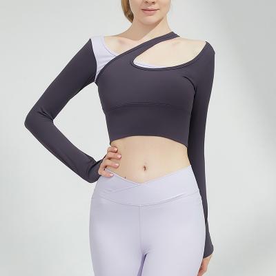 China Women Breathable Sexy Design Seamless Long Sleeves Crop Long Sleeve Yoga Tops for sale