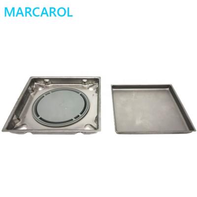 China Modern 150x150mm recessed tile inserted full stainless steel cleanout floor drain for sale