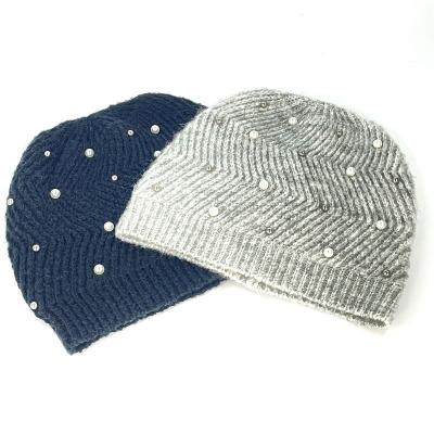 China Fashion Thick Soft\Winter Comfortable\Durable Good Quality Pure Knit For Woman Hat With Pearl Beanie for sale