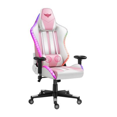 China Ergonomic Massage RGB Light Office Chair Racing Style 3D Armrests Swivel Computer Chair Video Game Chair with Headrest and Footrest for sale