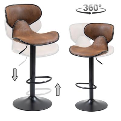 China Factory Direct Selling 360 Degree Adjustable Swivel Chair Brown Cheap Modern Luxury Leather Height Swivel Bar Stools Counter With Back For Kitchen for sale