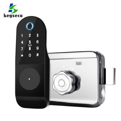 China Fingerprint Zinc Alloy Rim Door Lock With Keysecu Smart Keypad for sale