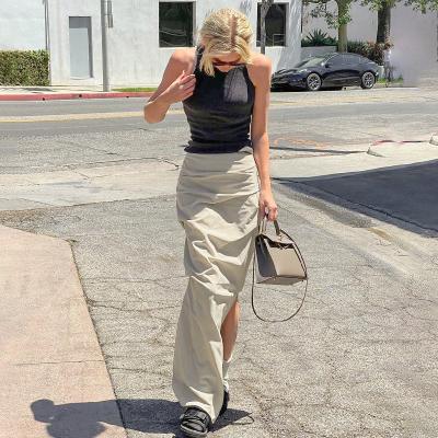 China Breathable Ins Style Street Shooting Design Wrinkled High Slit Skirt Irregular Slim Waist Middle And Long Y2k Dress for sale