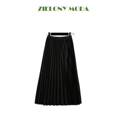 China New high style women's new style women's breathable soft pleated soft middle skirt one-line length of winter autumn skirt solid color skirt classic waist for sale