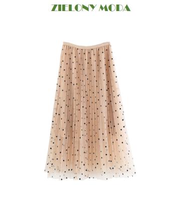 China Spodnica Elastic Mesh Length Tutu Tulle Skirt Women Dress High Polka Dot Pleated Elegant Waist Casual Skirt Wholesale Breathable 84cm 84cm for sale