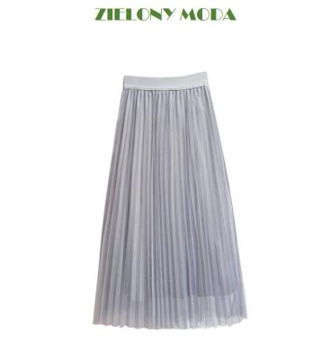 China Spodnica Breathable Wholesale Pleated Elastic Medium Tulle Tutu Length High Waist Dress Women Skirt Elegant Casual Solid Mesh Skirt for sale