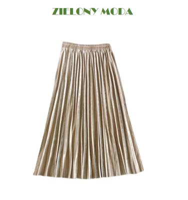 China New Simple Waist Autumn Winter Style Gold Velvet Pleated Skirt High Waist Breathable Solid Pleated A-Line Skirt for sale