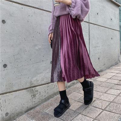 China Korean chic breathable skirt velvet contrast quilted skirt temperament medium length pleated a-line skirts for women for sale