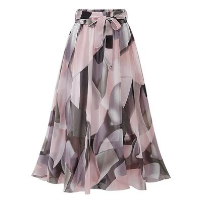 China Summer Breathable Bohemian Floral Chiffon Skirts Printing Long Full-Embered Dress In A-line Skirt for sale