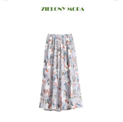 China Tall Size Joker Show Breathable Reenactment Antique Ways Lightly Printed A Word Long Chiffon Beach Pleated Skirts for sale