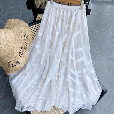 China New Fashion Lace High Waisted Mid Length Skirt Large Size Breathable Hollow Fairy A-Line Swing Skirt Elegant Ladies Clothing for sale