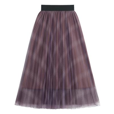 China Breathable High Medium Waist Fashion Long Length Fashion Contrast Color Draw Love Retro Big Swing Chiffon Skirt for sale