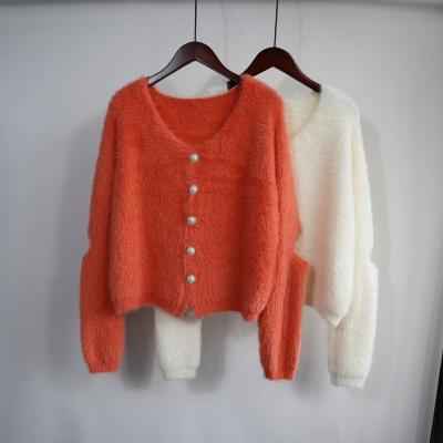 China ANIA Breathable Loose and Soft Chic Sweater with Holes in Sleeves Faux Mink Fur Coat Knitted Cardigan for sale