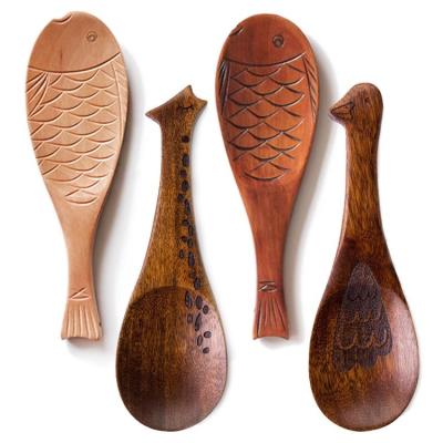 China Sustainable Natural Tableware Wooden Turner Rice Paddle Kitchen Pan Rice Serving Spoon Restaurant Large Wood Rice Spoon for sale