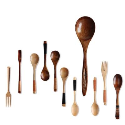 China Sustainable Eco Friendly Kitchen accessories Mixing and Cooking Wooden Spoon Japanese Long Handle Wood Soup Serving Spoons In Bulk for sale