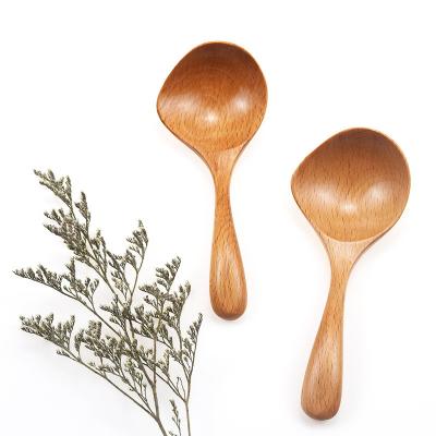 China Sustainable Kitchen Short Handle Round  Wooden  Korean Style Soup Spoon Mixing Seasoning Sauce Spoon for sale