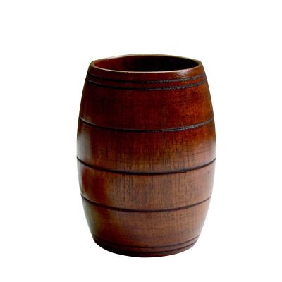 China Sustainable Sour Date Wood Barrel Shape Beer Mug Classic Natural Solid Wood Drinking Cup Handmade Tea Cup 220-350ml for sale