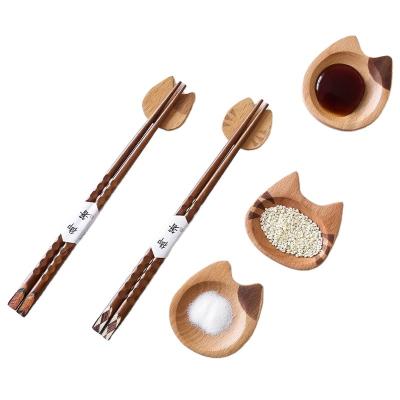 China Cartoon Discs Creative cartoon Baby Bowl Japanese Style Food Dishes Knife Fork Chopstick Rack Wooden Dual-use Sauce Plate Set for sale