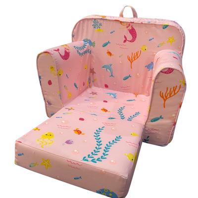 China Modern Modern Design Foldable Kids Chair Comfortable Fashionable Foam Sofa Block Printed Canvas A-Fold Pink Child's Foam Chair for sale