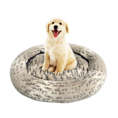 China Comfortable Fashion Pet Living Room Indoor Kennel Comfortable Indoor Dog Bed for Pet Leopard Print Velvet Pet Beds for Dogs and Cats for sale