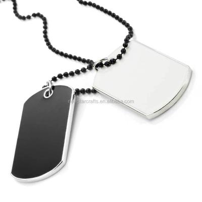 China Worldwide Army Style Dog Tag Pendant Mens Black White With Silver Edged for sale