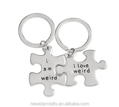 China Wholesale Metal Autism Awareness Puzzle Pieces Metal Charm Key Chain for sale