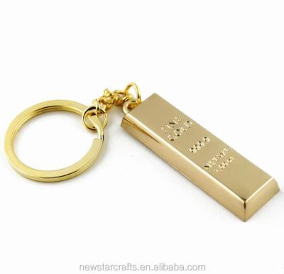 China Newest Design Popular Metal Ingot Key Chain Zinc Alloy Gold Bar Shaped Key Chain for sale