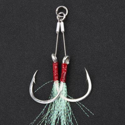 China Fish Basting 2 Pairs Double Hook Basting 1/0 Bag Steel Wire 2/3/0 5/0 7/0 Double Boat Hook Basting Aid Hook Saltwater Sea Twin With Hook feat for sale