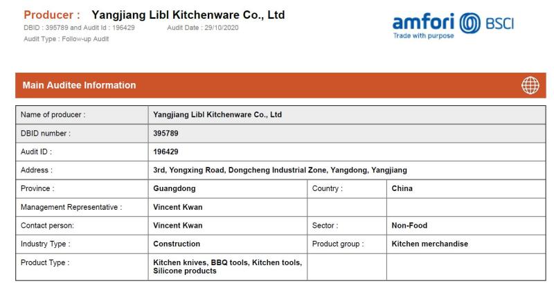 BSCI - Yangjiang Libl Kitchenware Co., Ltd.