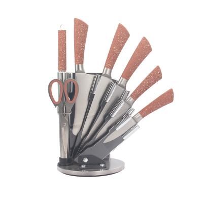 China Hot Selling Disposable Hollow Handle Knife Set Kitchen Knife Block With Soft Touch Marble Coating Handle for sale