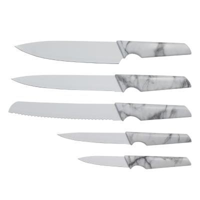 China Disposable non-stick coating knife set white ceramic coating with transfer printing hande mable for sale